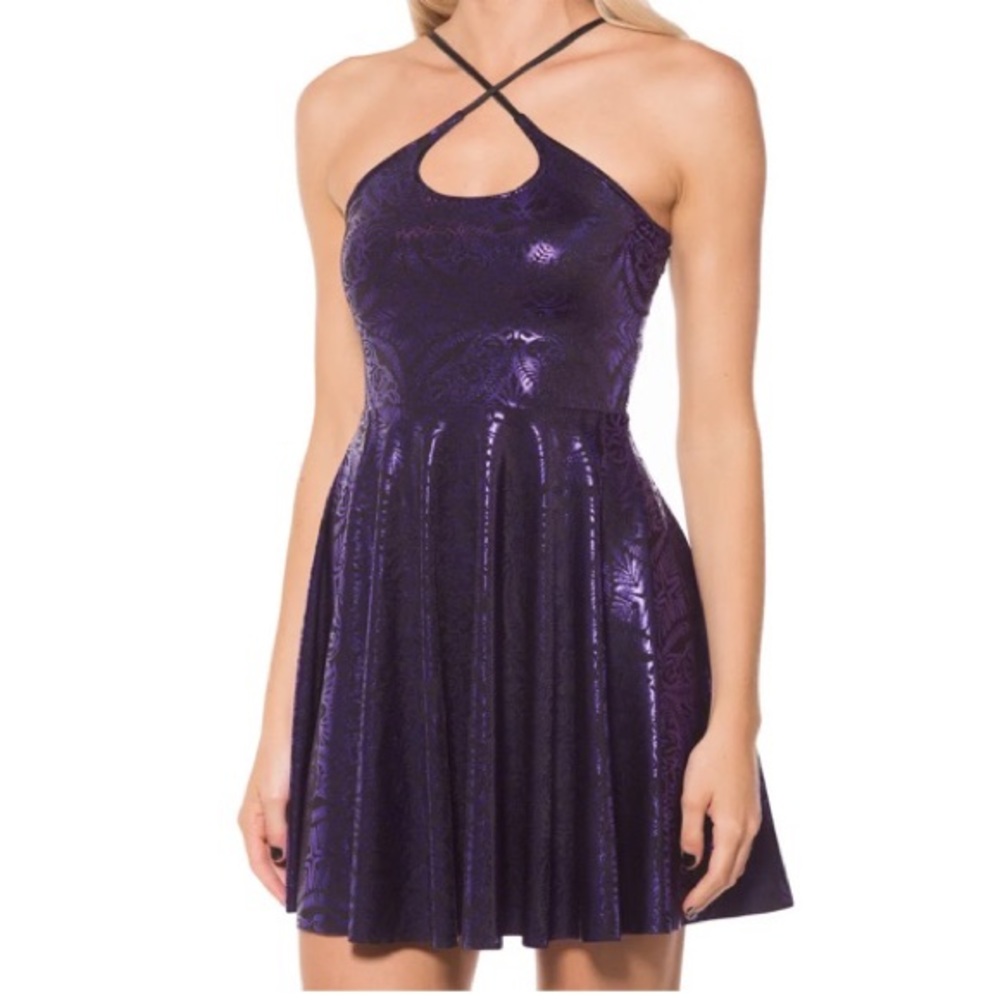 BlackMilk XS Geometric Floral Violet Reversible Straps Dress